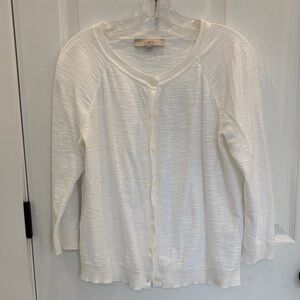 LOFT Cream Lightweight Button-Front Cardigan